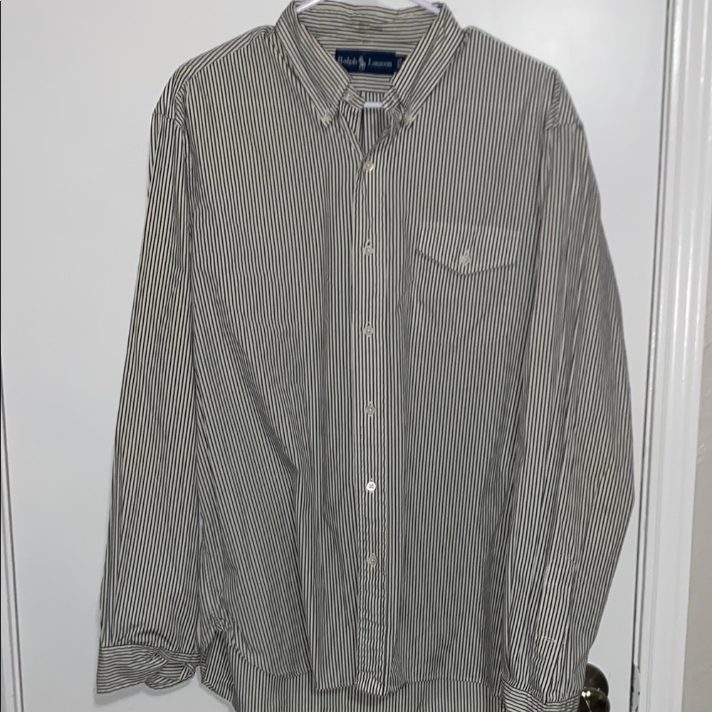 Ralph Lauren Men's Black Striped Classic Bleecker Shirt Large